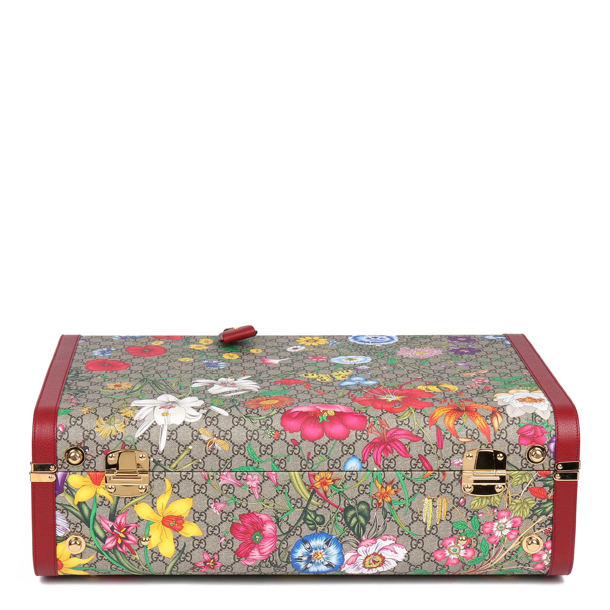 2021 Gucci GG Flora Coated Canvas & Red Pigskin Leather Large Suitcase Trunk   1