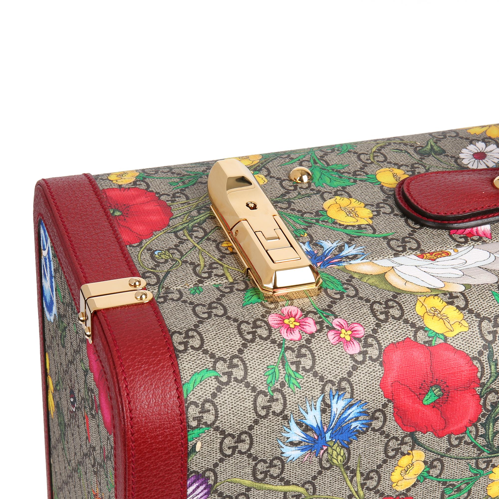 2021 Gucci GG Flora Coated Canvas & Red Pigskin Leather Large Suitcase Trunk   3