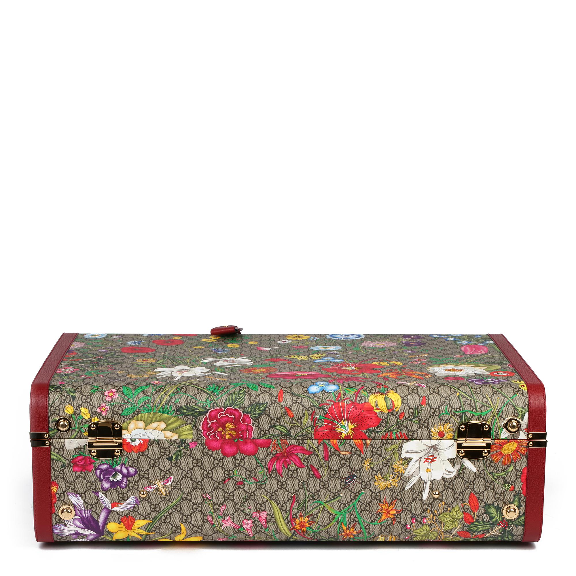 Women's or Men's 2021 Gucci GG Flora Coated Canvas & Red Pigskin Leather Maxi Suitcase Trunk 