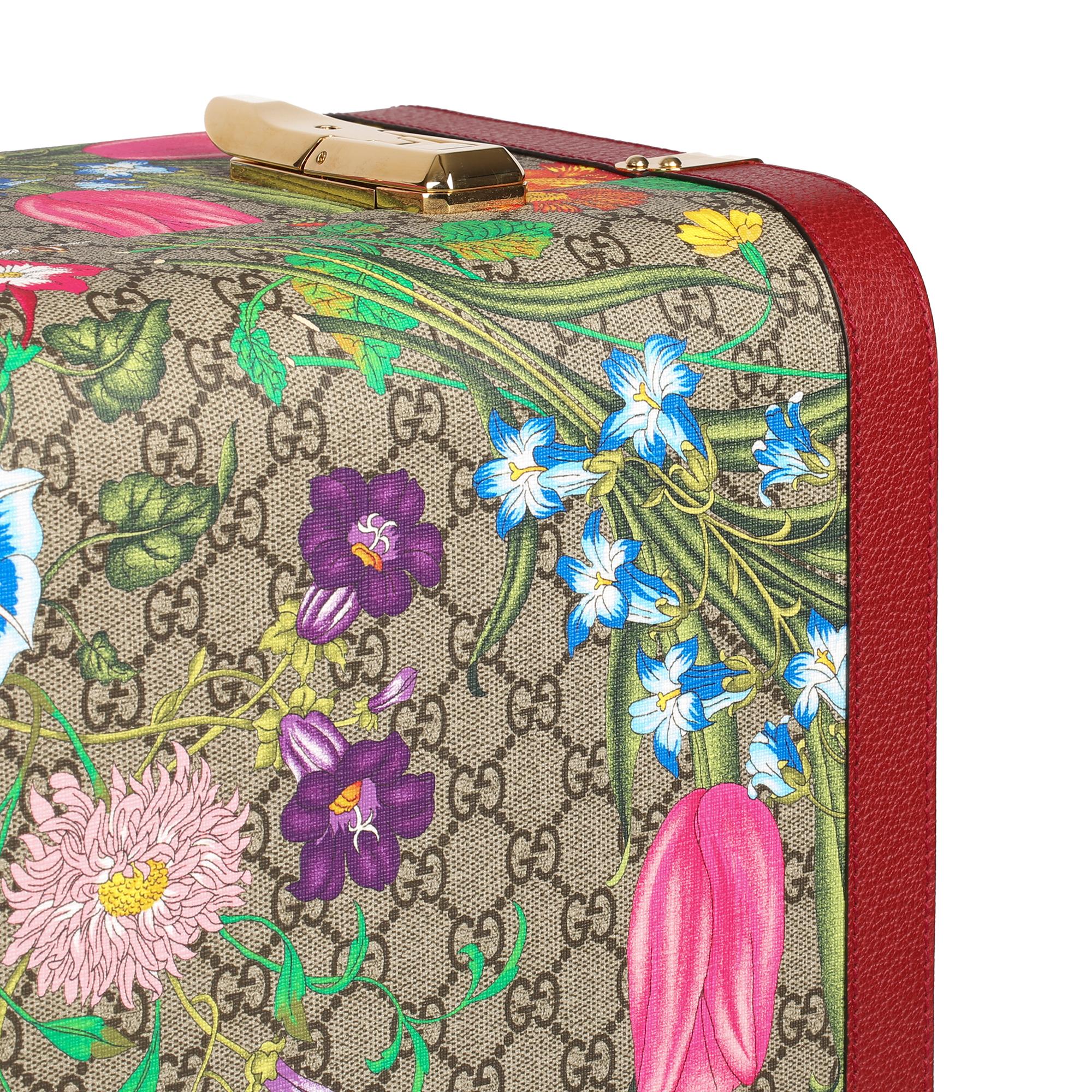 2021 Gucci GG Flora Coated Canvas & Red Pigskin Leather Maxi Suitcase Trunk  3