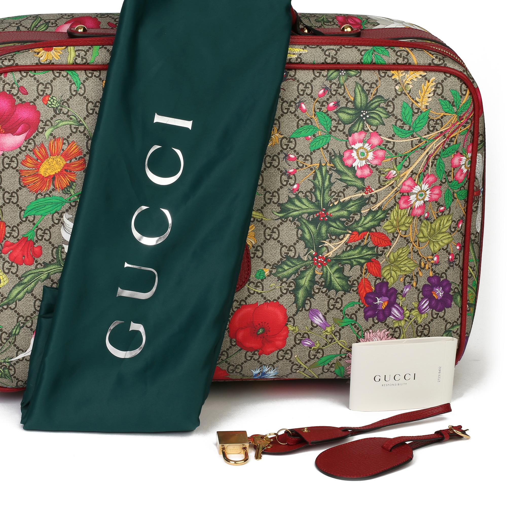 2021 Gucci GG Flora Coated Canvas & Red Pigskin Leather Suitcase  5