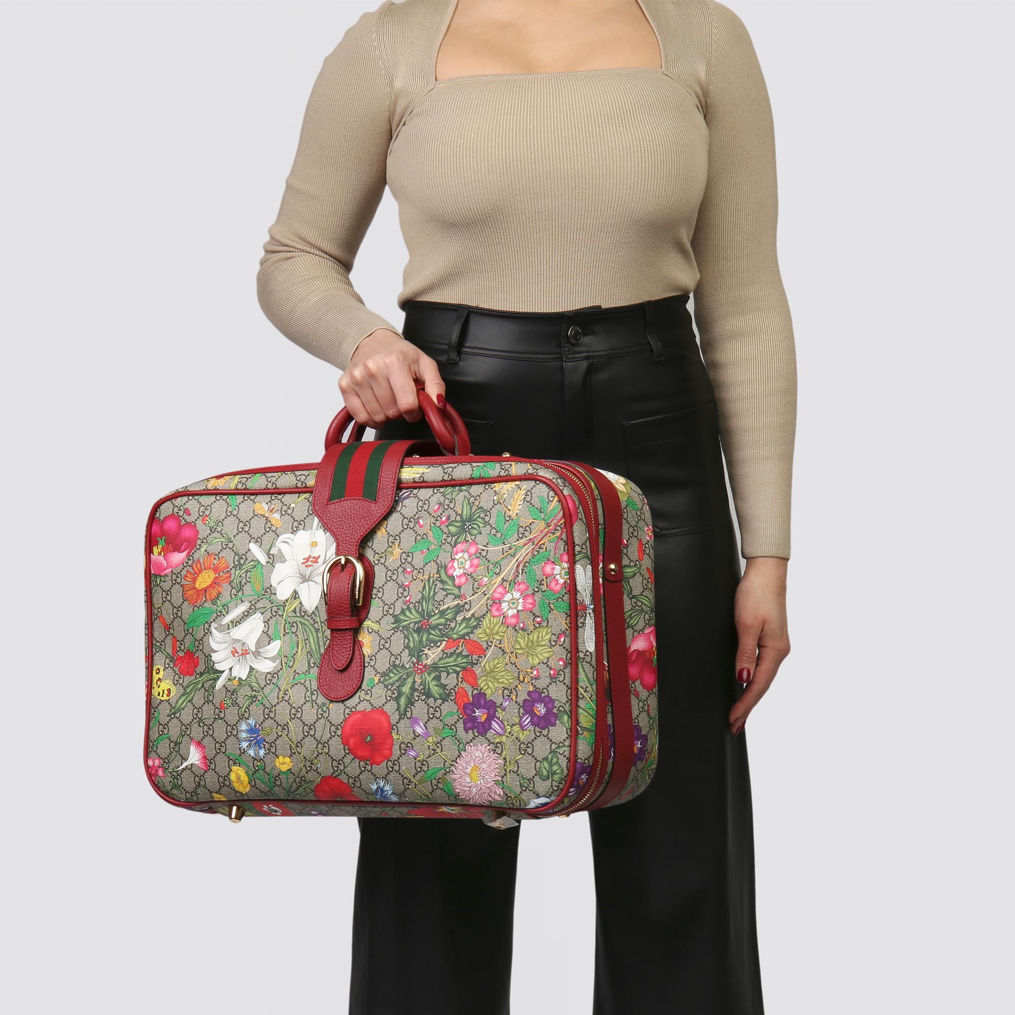 2021 Gucci GG Flora Coated Canvas & Red Pigskin Leather Suitcase  6