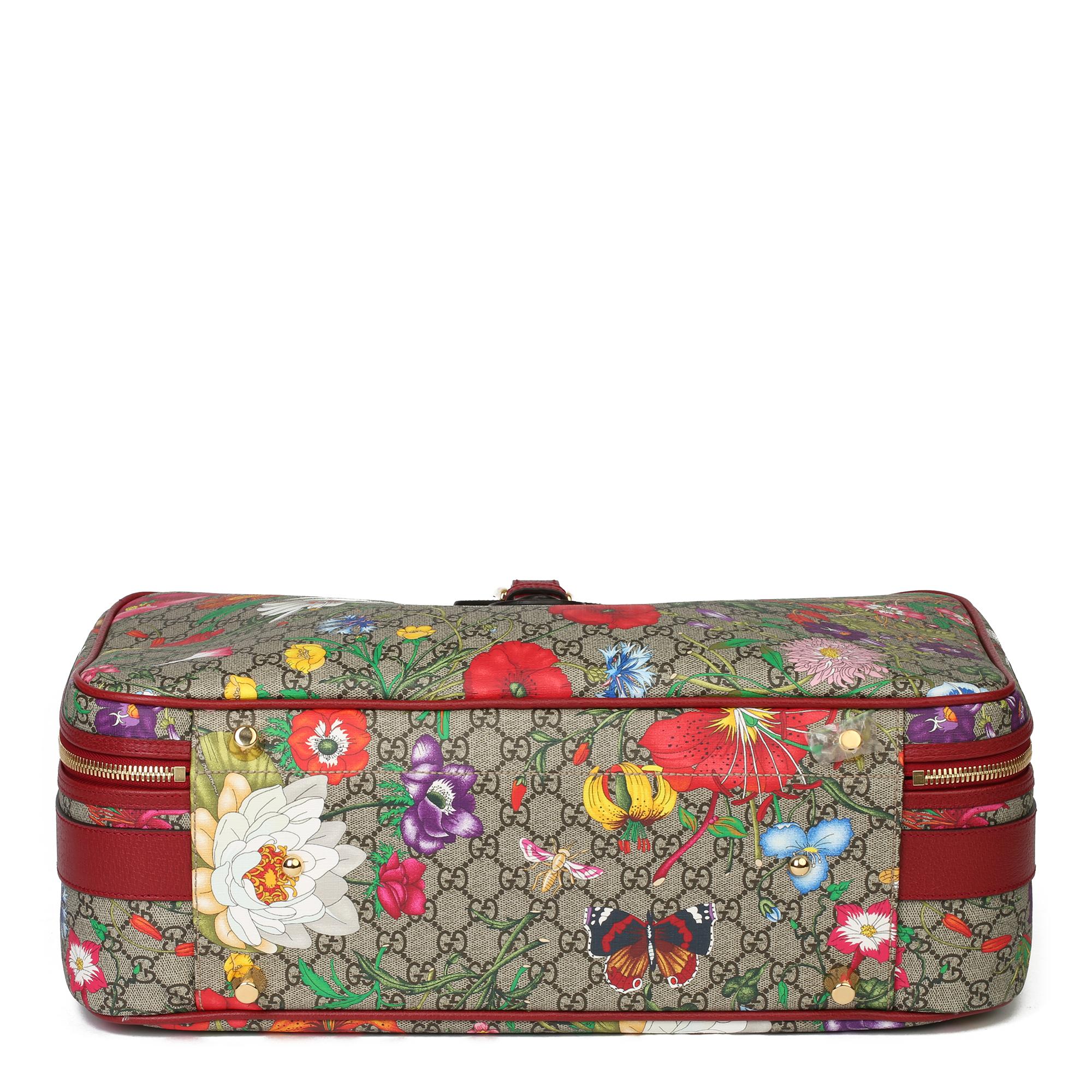 2021 Gucci GG Flora Coated Canvas & Red Pigskin Leather Suitcase  In New Condition In Bishop's Stortford, Hertfordshire