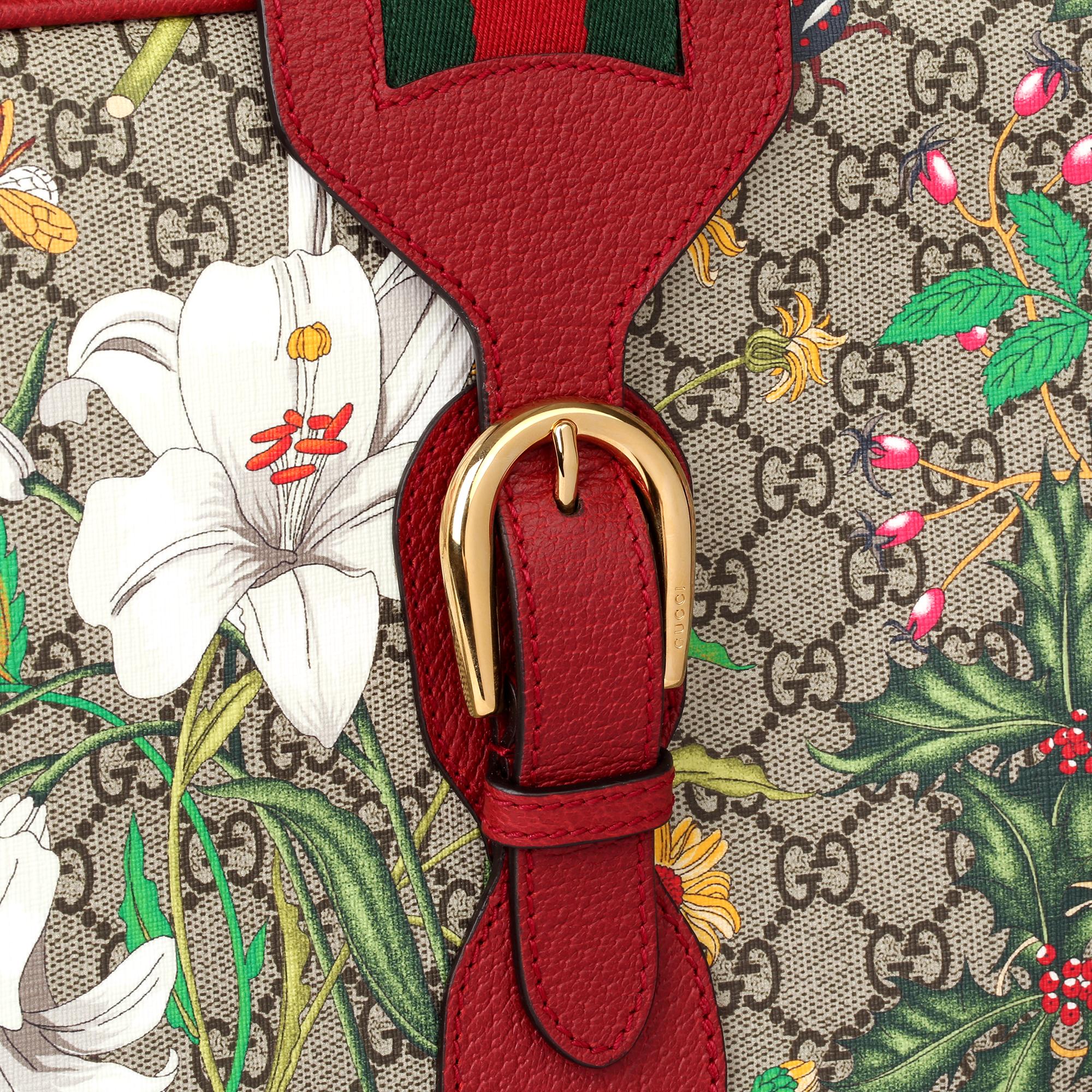 Women's or Men's 2021 Gucci GG Flora Coated Canvas & Red Pigskin Leather Suitcase 