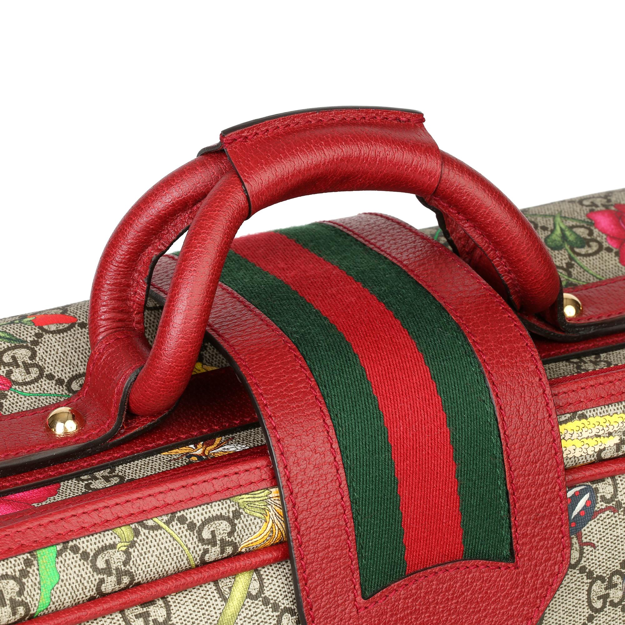 2021 Gucci GG Flora Coated Canvas & Red Pigskin Leather Suitcase  1