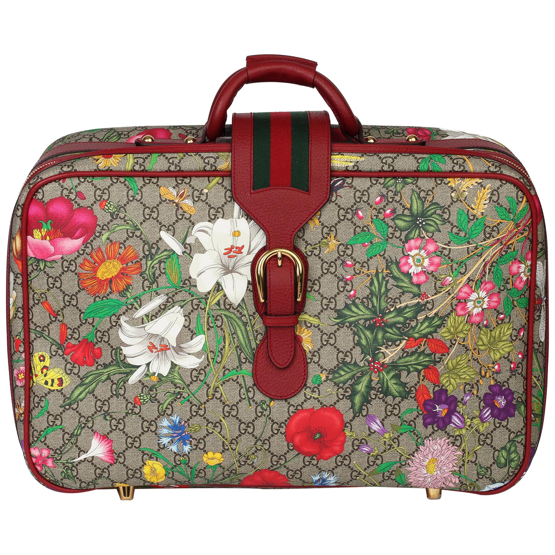 2021 Gucci GG Flora Coated Canvas and Red Pigskin Leather Suitcase at  1stDibs