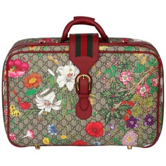 2021 Gucci GG Flora Coated Canvas & Red Pigskin Leather Suitcase 