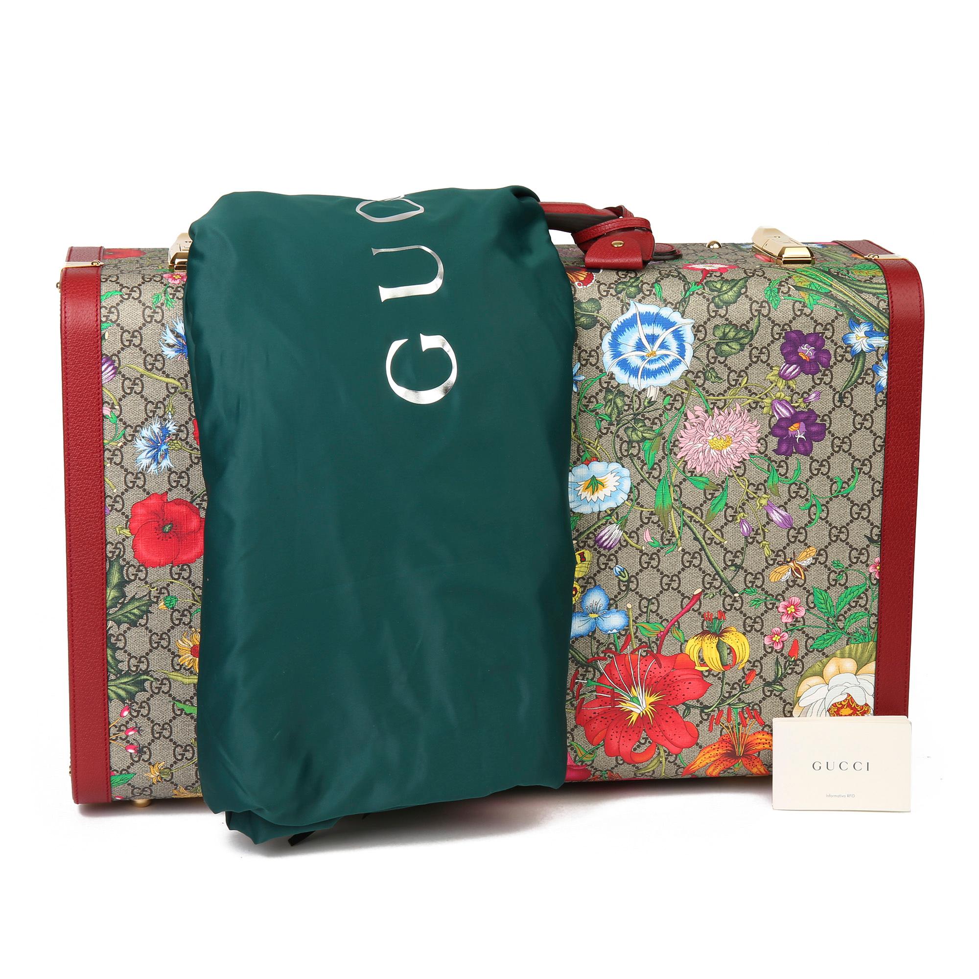2021 Gucci GG Flora Coated Canvas & Red Pigskin Leather Suitcase Trunk  5