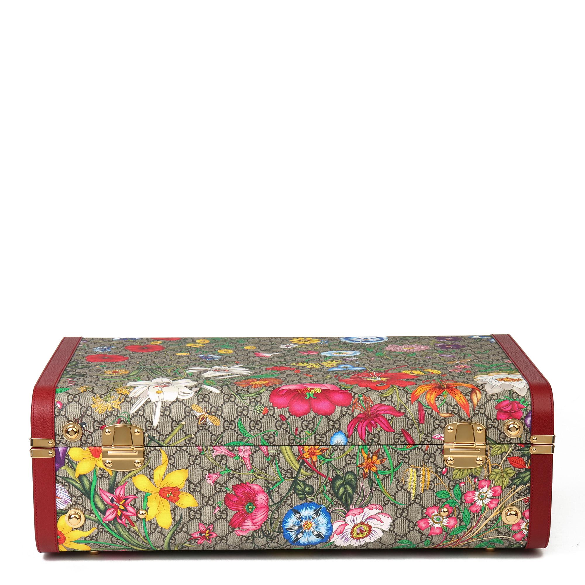2021 Gucci GG Flora Coated Canvas & Red Pigskin Leather Suitcase Trunk  In New Condition In Bishop's Stortford, Hertfordshire