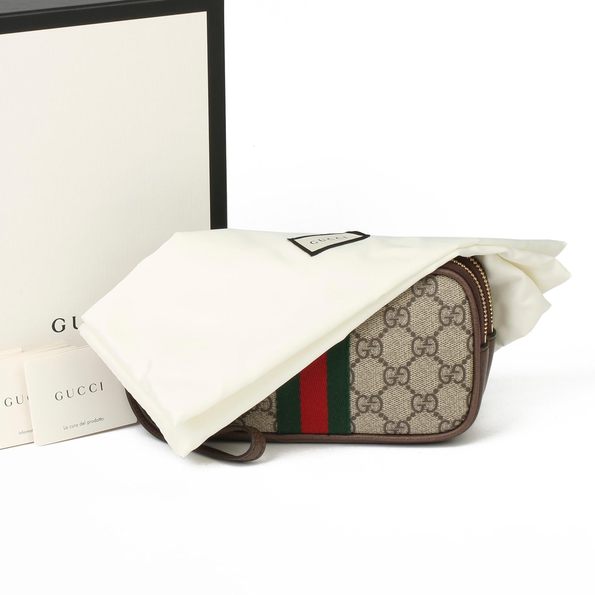 2021 Gucci GG Supreme Canvas & Braun Pigksin Leder Web Ophidia Wristlet 7