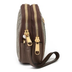 2021 Gucci GG Supreme Canvas & Braun Pigksin Leder Web Ophidia Wristlet