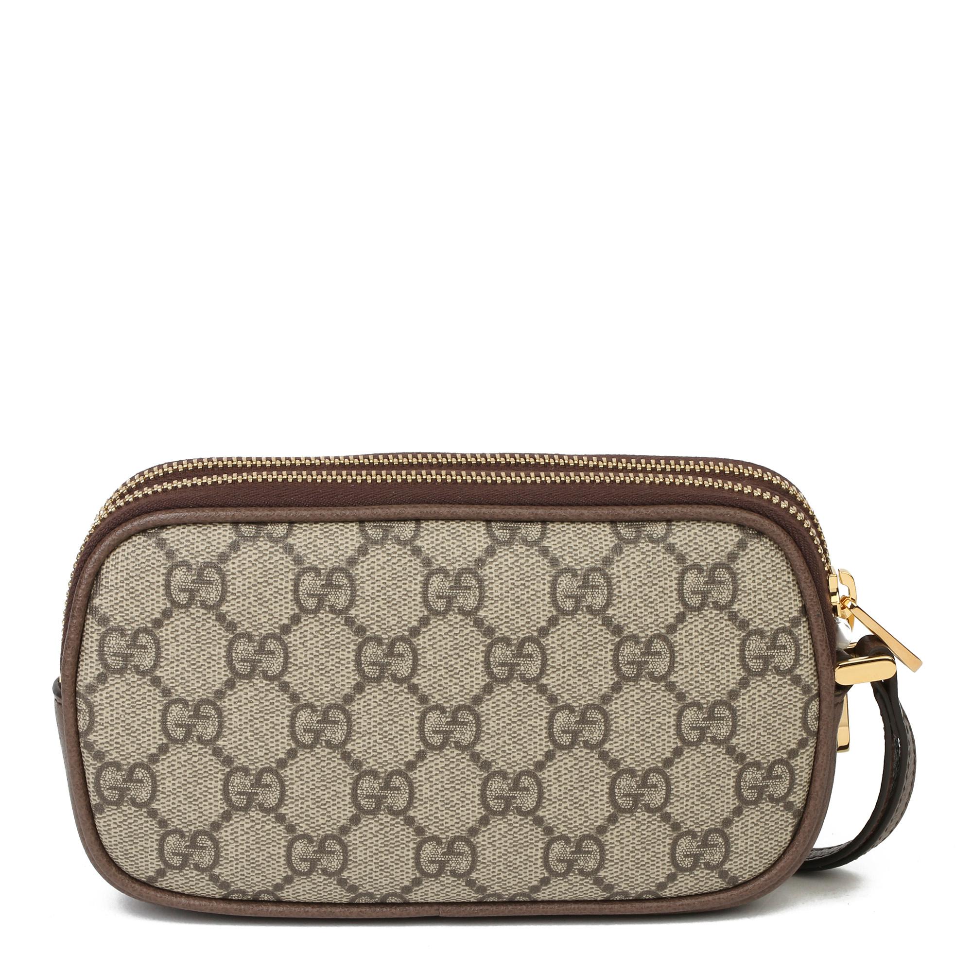 2021 Gucci GG Supreme Canvas & Braun Pigksin Leder Web Ophidia Wristlet im Zustand „Neu“ in Bishop's Stortford, Hertfordshire