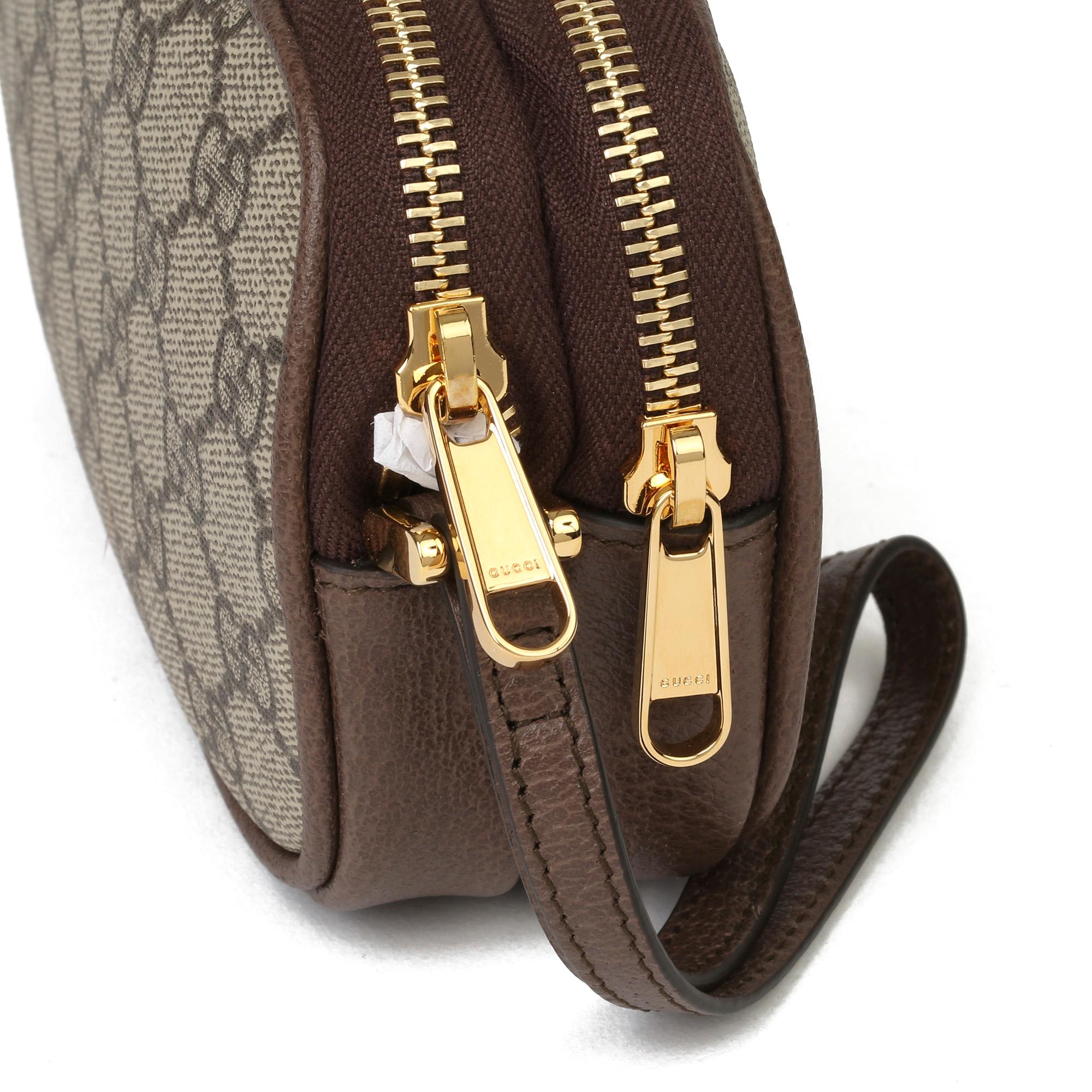 2021 Gucci GG Supreme Canvas & Braun Pigksin Leder Web Ophidia Wristlet 2