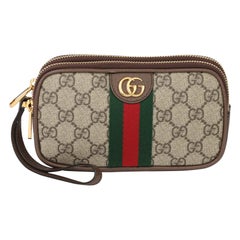 2021 Gucci GG Supreme Canvas & Braun Pigksin Leder Web Ophidia Wristlet