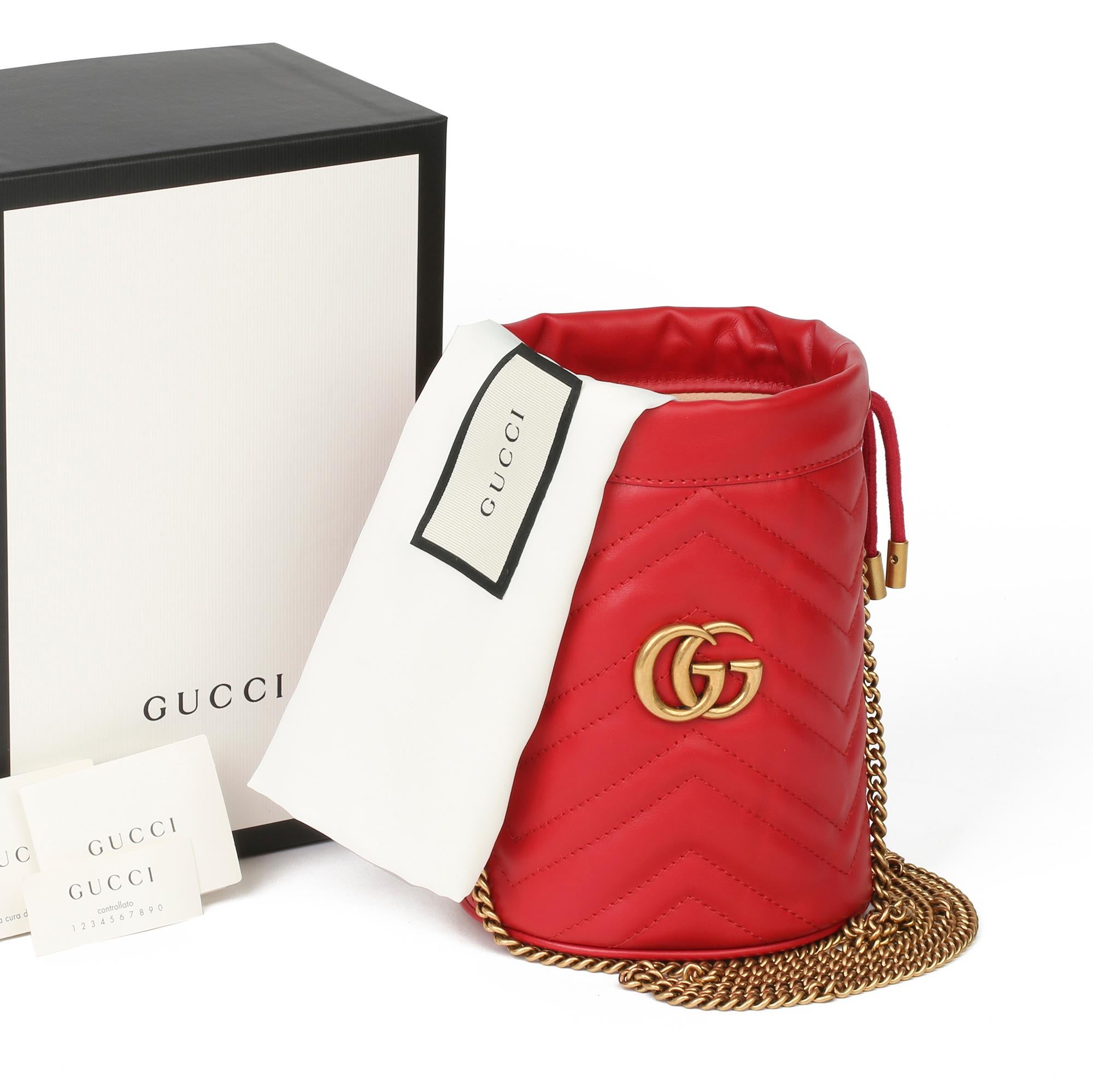 2021 Gucci Red Quilted Calfskin Leather Mini Marmont Bucket Bag 5