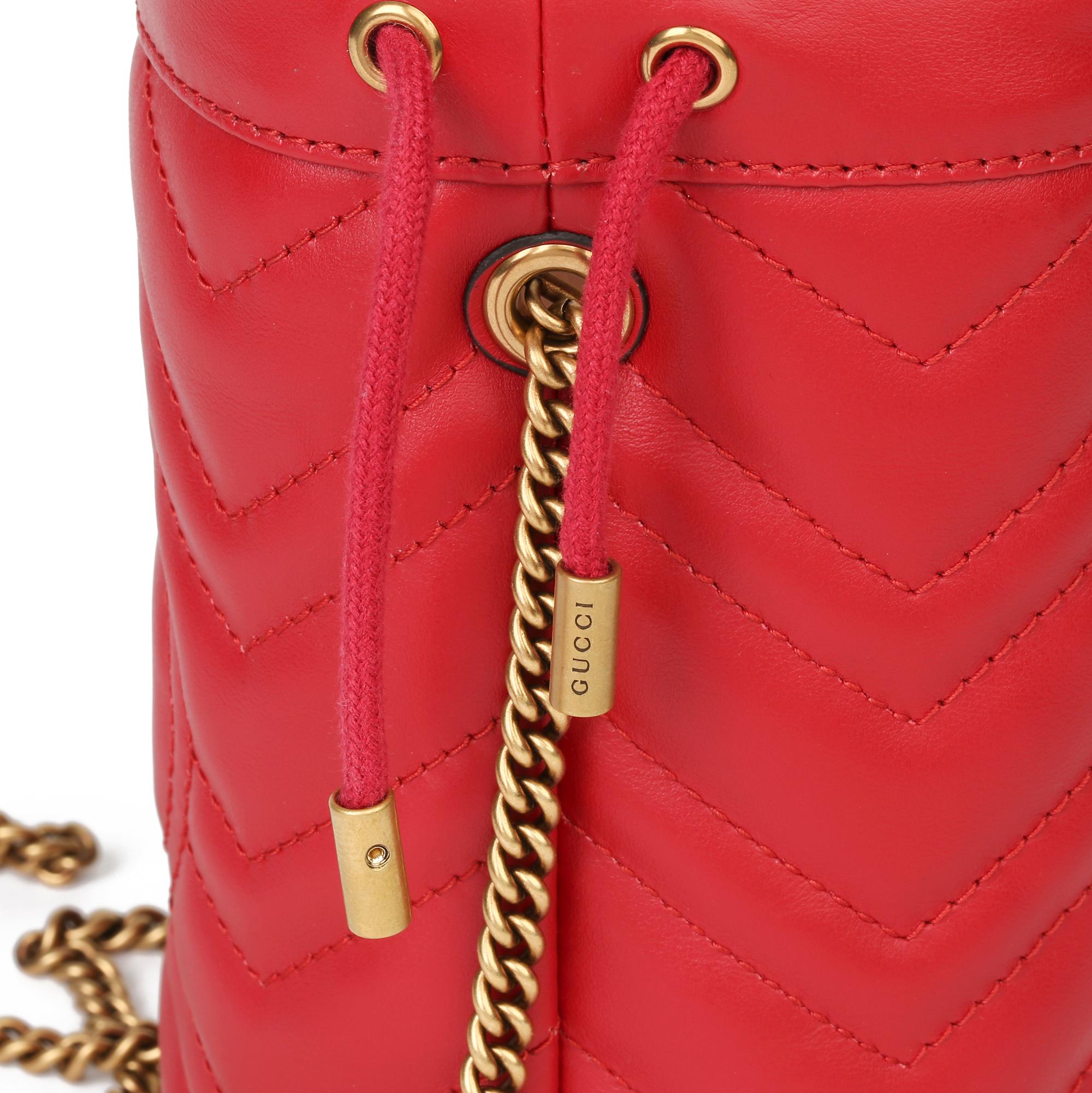 2021 Gucci Red Quilted Calfskin Leather Mini Marmont Bucket Bag 1