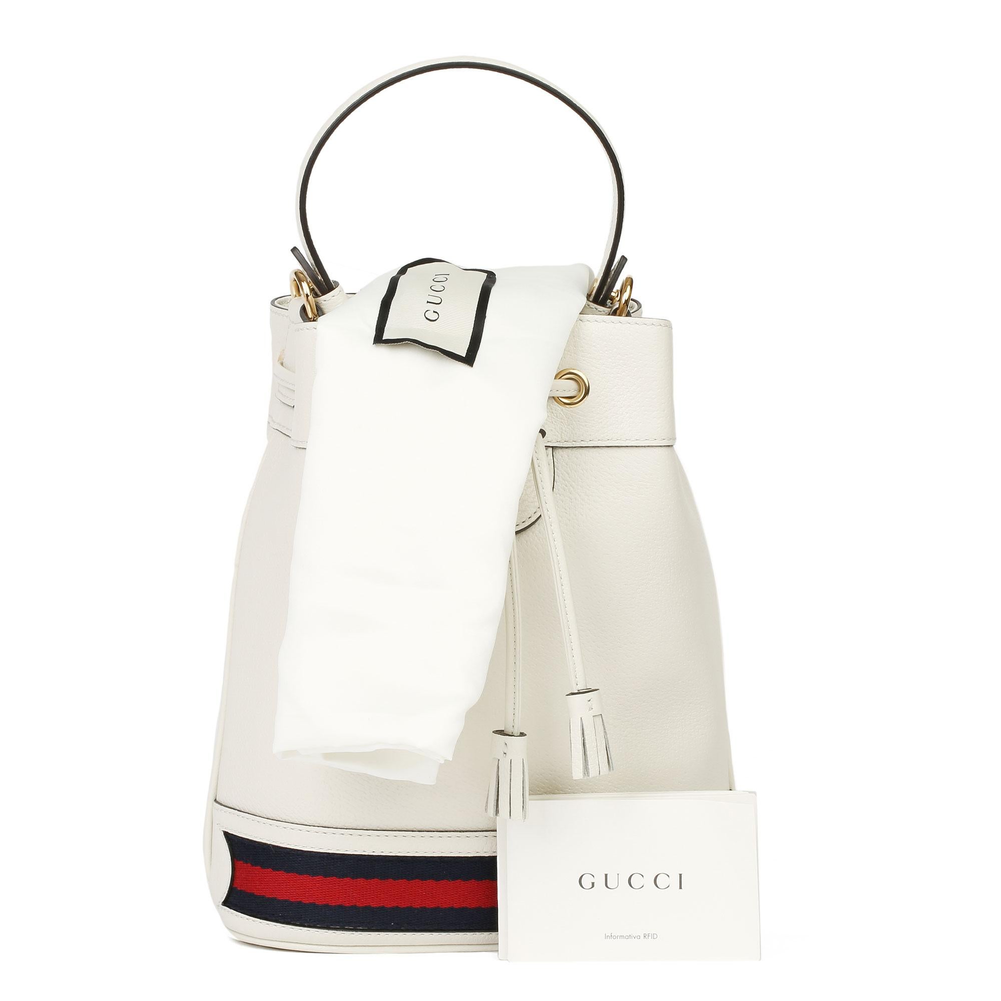 2021 Gucci White Pigskin Leather Web Orphidia Bucket Bag 7