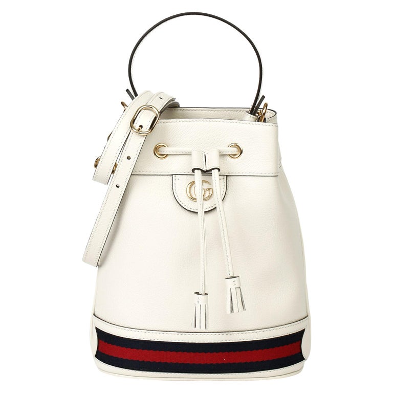 2021 Gucci White Pigskin Leather Web Orphidia Bucket Bag at 1stDibs | pigskin gucci