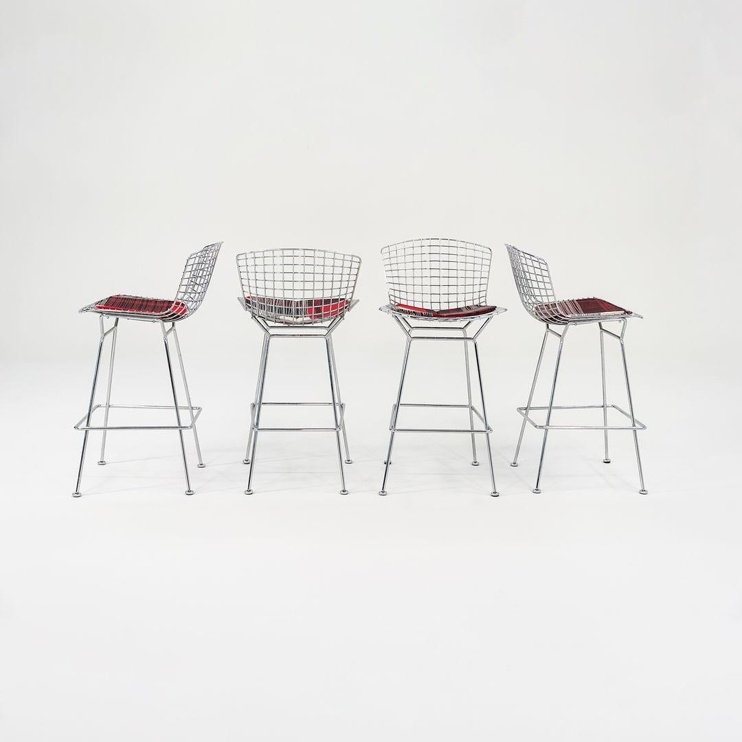 2021 Harry Bertoia for Knoll Chrome Bar Stool w/ Red Pads Model 428C For Sale 3