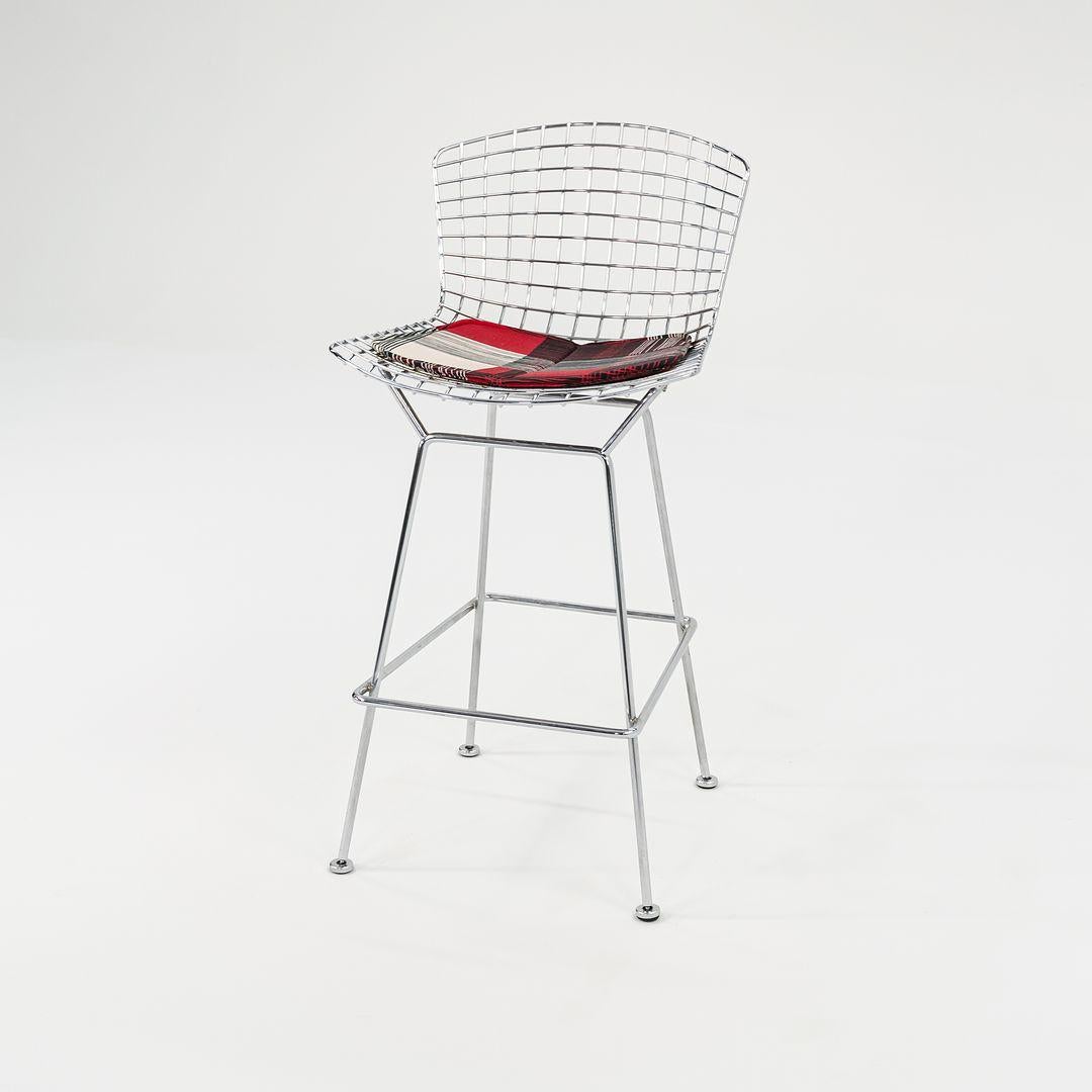 Modern 2021 Harry Bertoia for Knoll Chrome Bar Stool w/ Red Pads Model 428C For Sale