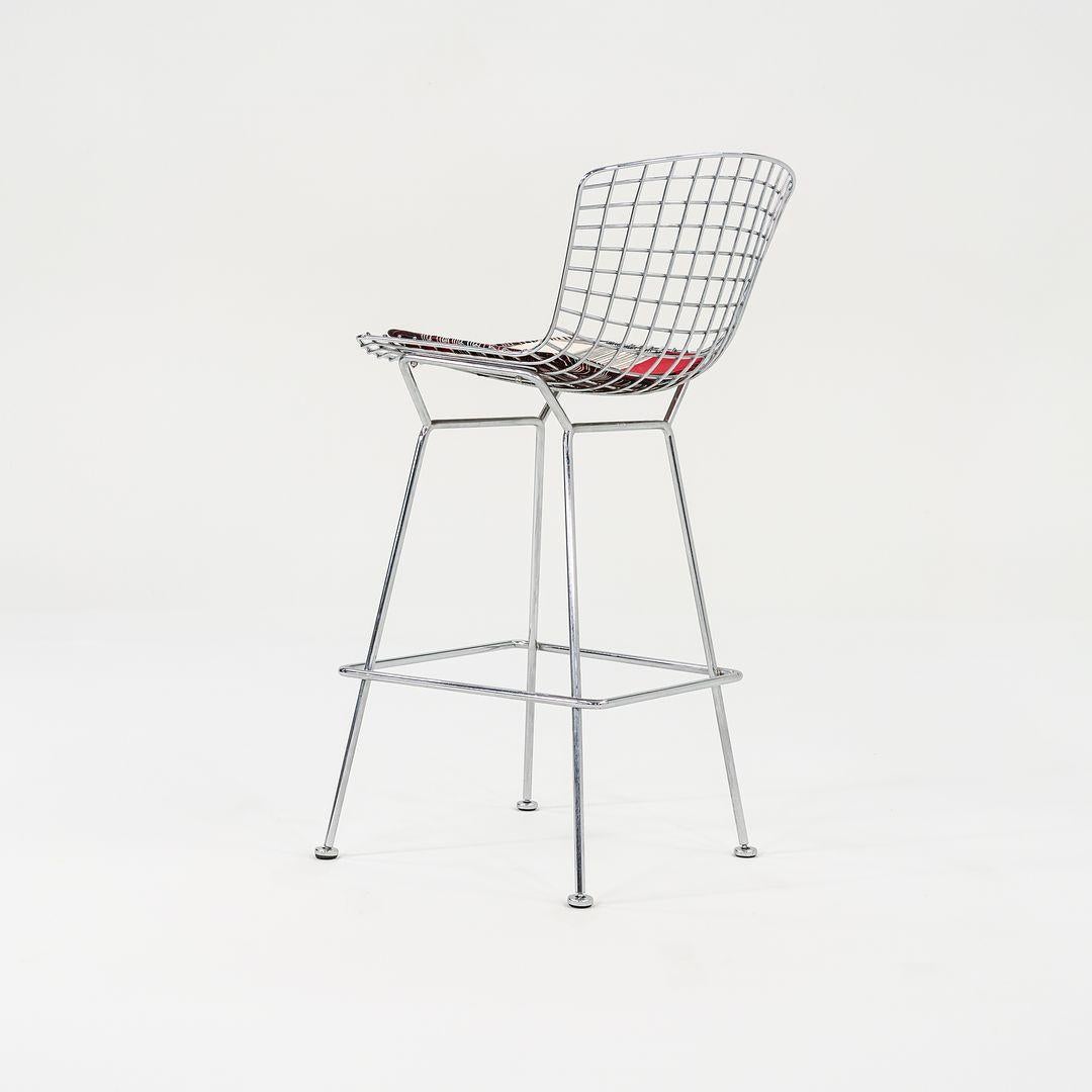 American 2021 Harry Bertoia for Knoll Chrome Bar Stool w/ Red Pads Model 428C For Sale