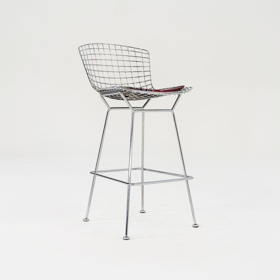 Steel 2021 Harry Bertoia for Knoll Chrome Bar Stool w/ Red Pads Model 428C For Sale