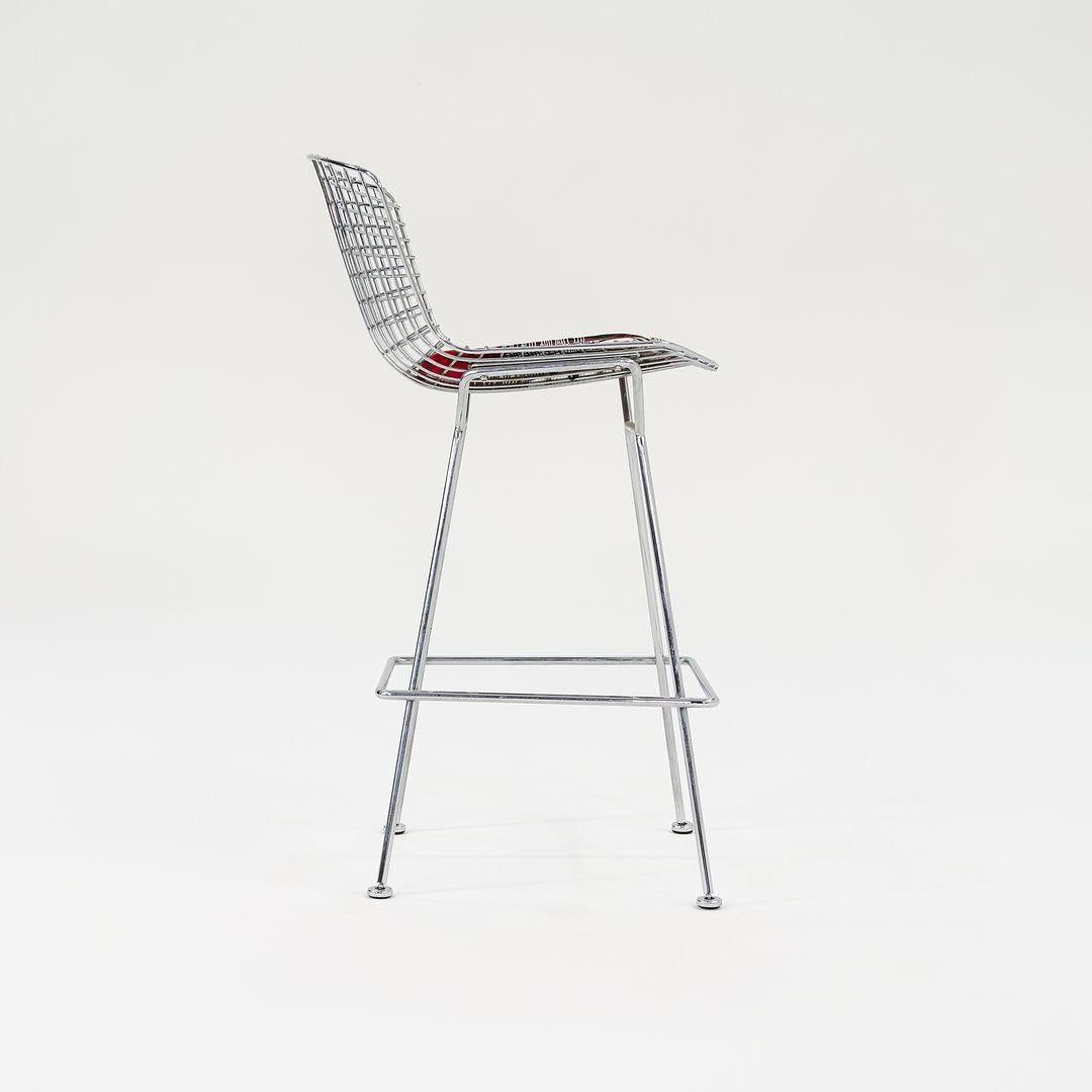 2021 Harry Bertoia for Knoll Chrome Bar Stool w/ Red Pads Model 428C For Sale 1