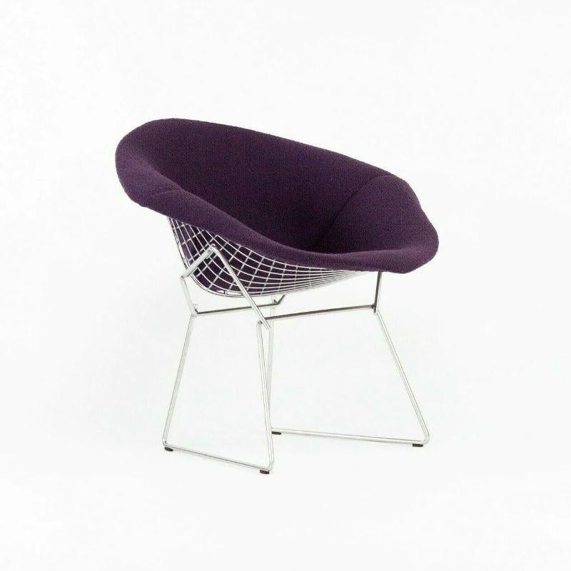 Listed for sale is 2021 production diamond chair in chrome with Iris (purple) boucle fabric full cover, designed by Harry Bertoia and produced by Knoll. This example came directly from a Knoll employee and was never used in a home or office setting.
