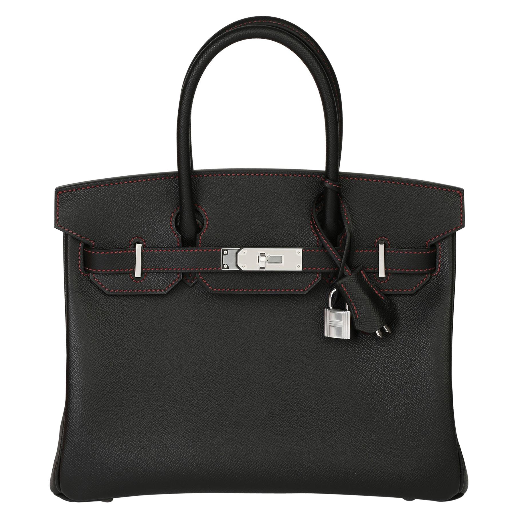 2021 Hermes Black Epsom & Rouge H Contrast Stitch Special Order HSS Birkin