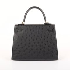 2021 Hermès Black Ostrich Sellier Kelly 25 GHW