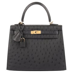2021 Hermès Black Ostrich Sellier Kelly 25 GHW