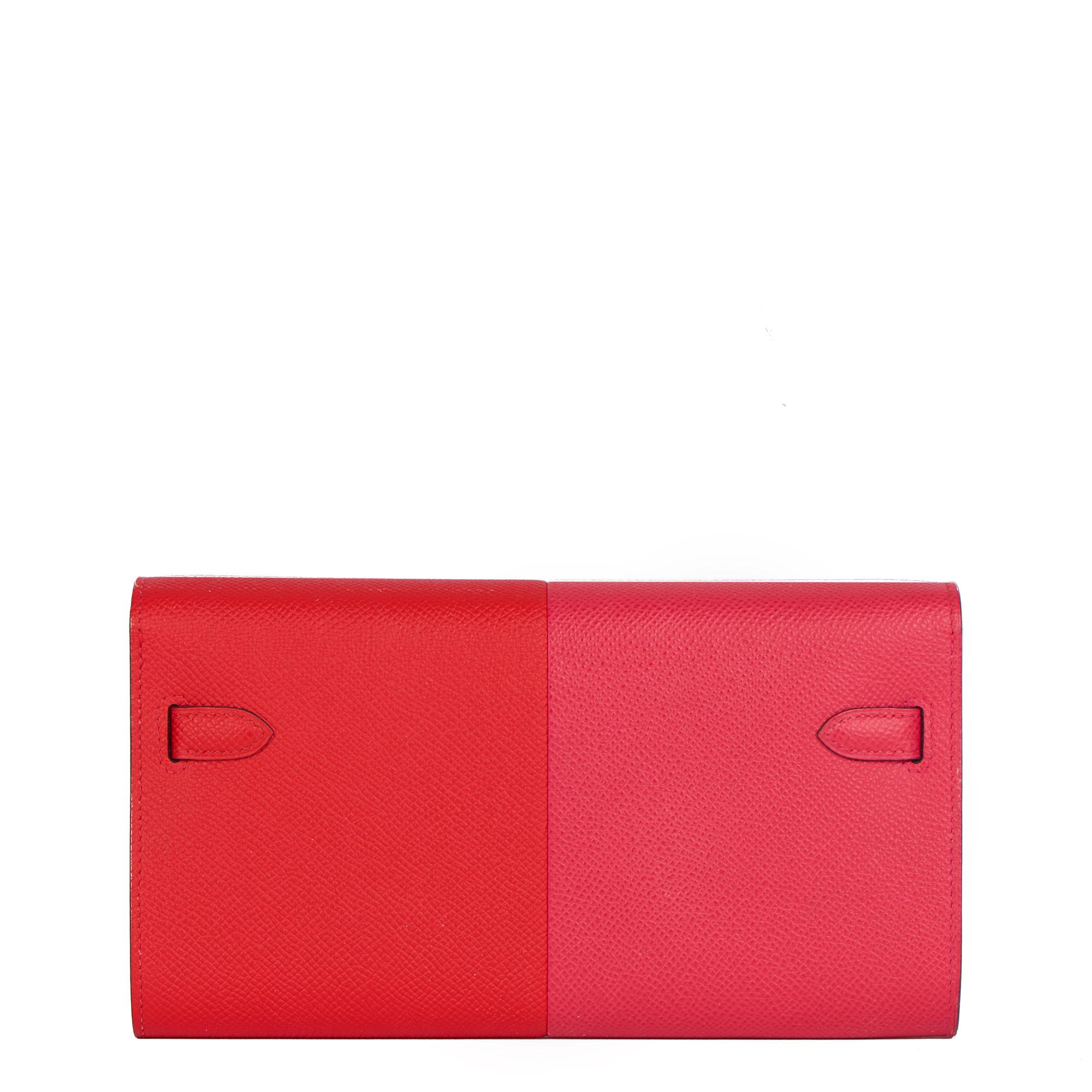 Red 2021 Hermes Rouge De Coeur 8 Rose Extreme Epsom Leather Kelly To Go Long Wallet