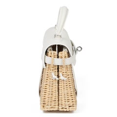 2021 Hermes White Swift Leather & Woven Osier Whicker Mini Kelly Picnic