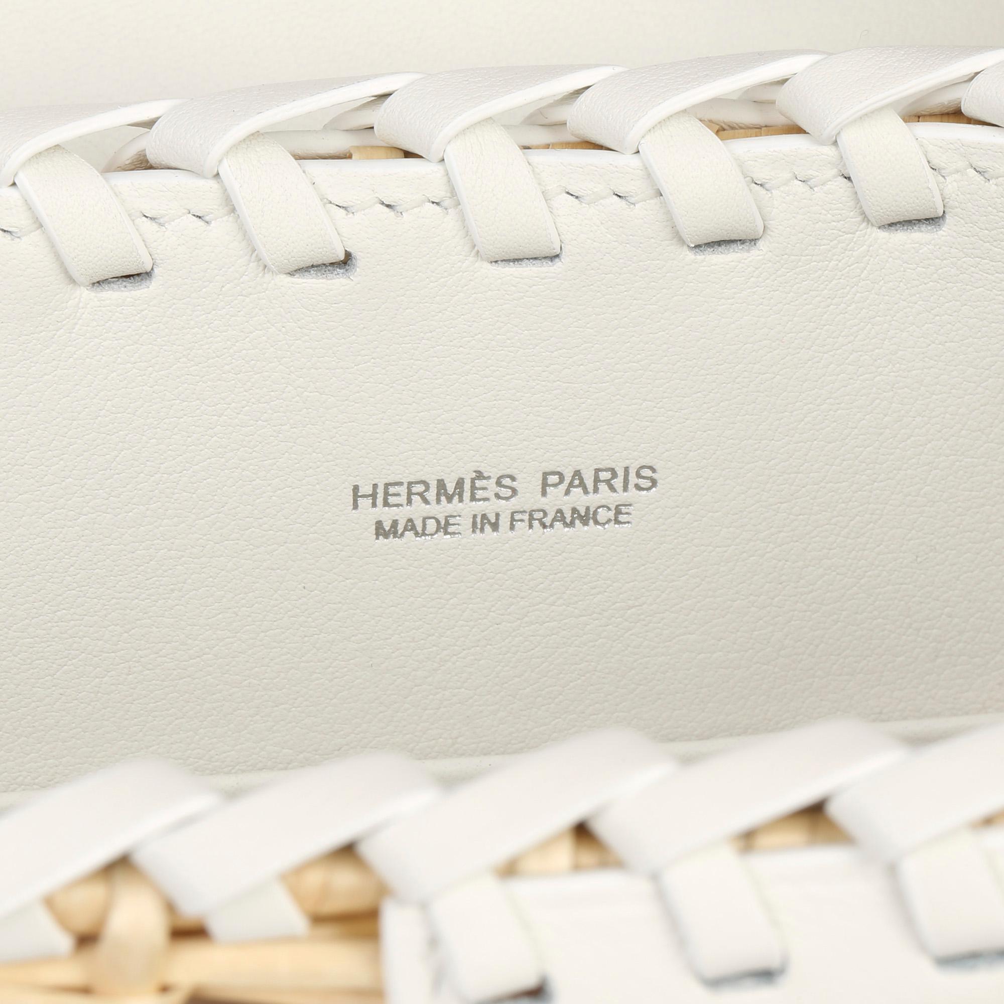 2021 Hermes White Swift Leather & Woven Osier Whicker Mini Kelly Picnic 1