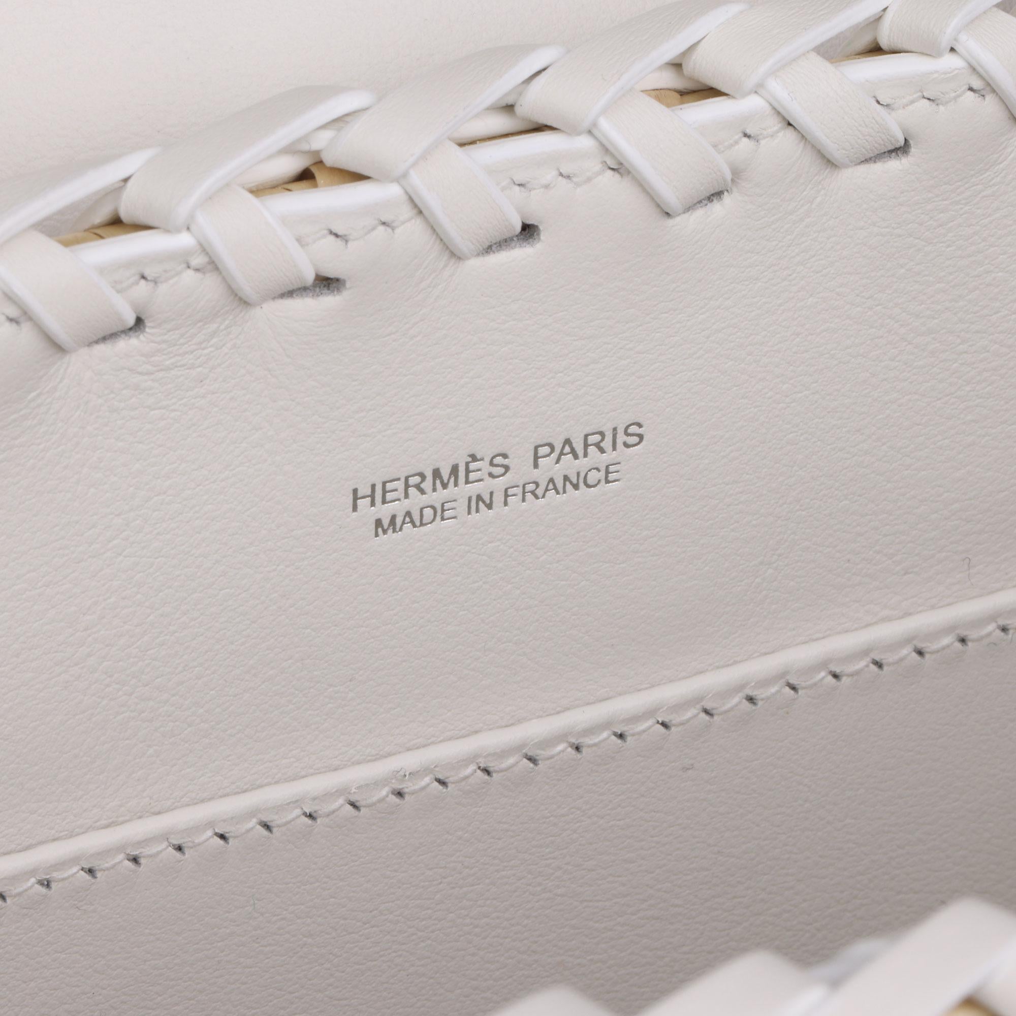 2021 Hermes White Swift Leather & Woven Osier Whicker Mini Kelly Picnic  1