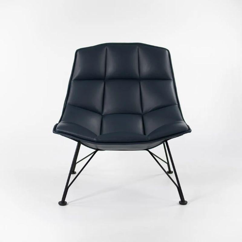 2021 Jehs+Laub Wire Lounge Chair for Knoll Studio in Dark Marine Blue Leather In Good Condition For Sale In Philadelphia, PA