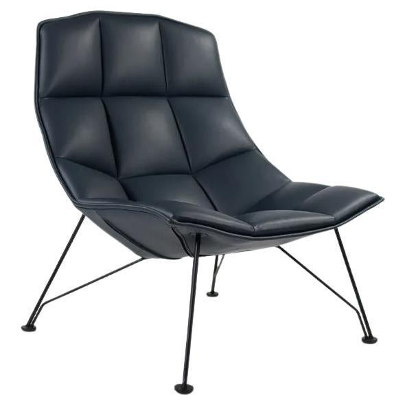 2021 Jehs+Laub Wire Lounge Chair for Knoll Studio in Dark Marine Blue Leather For Sale