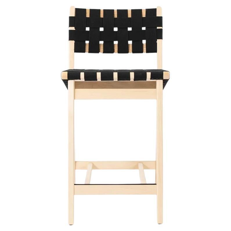 2021 Jens Risom for Knoll Counter Height Stool in Clear Maple with Black Webbing For Sale