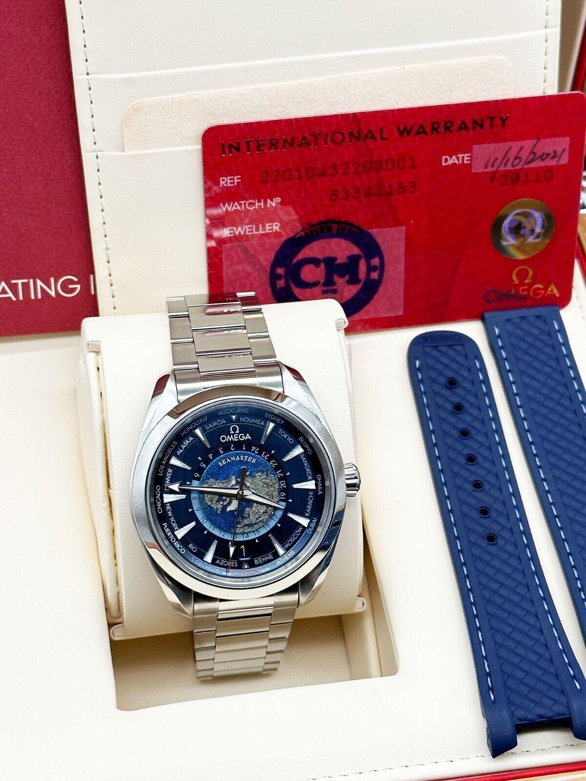 2021 Omega 220.10.43.22.03.001 Seamaster Aqua Terra GMT Weltzeituhr Box Papier im Zustand „Hervorragend“ in San Diego, CA