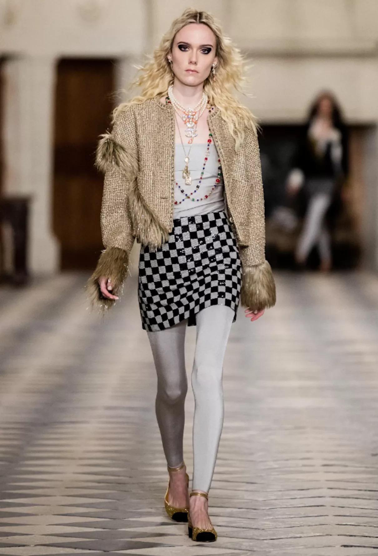 2021 Pre Fall CHANEL by Virginie Viard Faux Fur Trim Lamé Jacket, Size 40 5