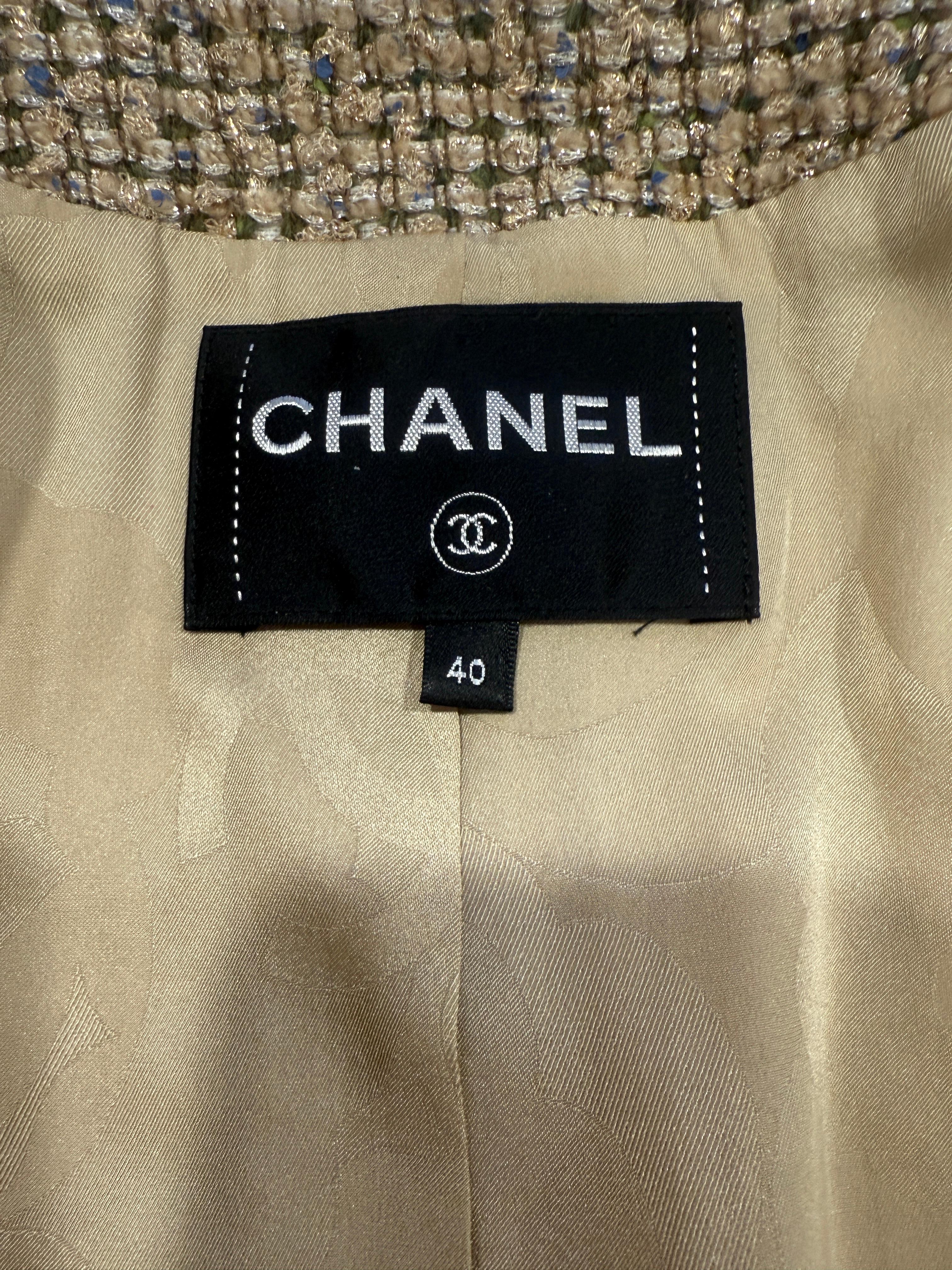 2021 Pre Fall CHANEL by Virginie Viard Faux Fur Trim Lamé Jacket, Size 40 2