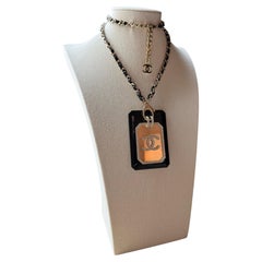 Chanel 2021 Resin Lariat Necklace with Crystal CC Logo, Italy