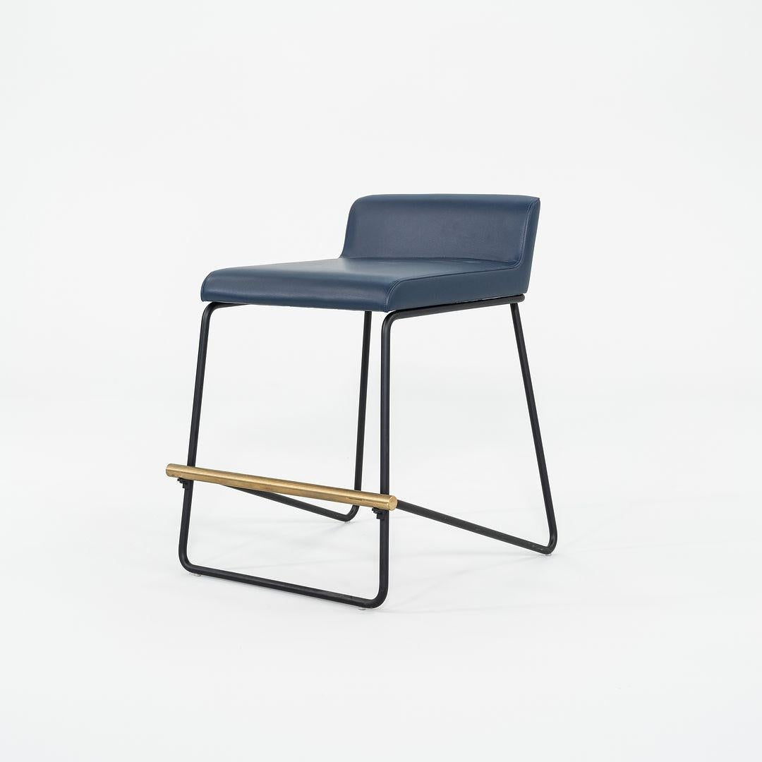 Brass 2021 Reza Feiz for Phase Design Kickstand Low Counter Stool in Blue 9x Available For Sale