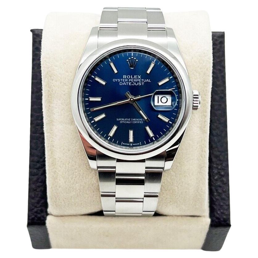 2021 Rolex 126200 36mm Datejust Blue Dial Stainless Steel Box Paper For Sale