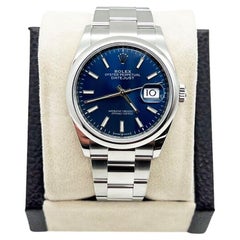 Used 2021 Rolex 126200 36mm Datejust Blue Dial Stainless Steel Box Paper