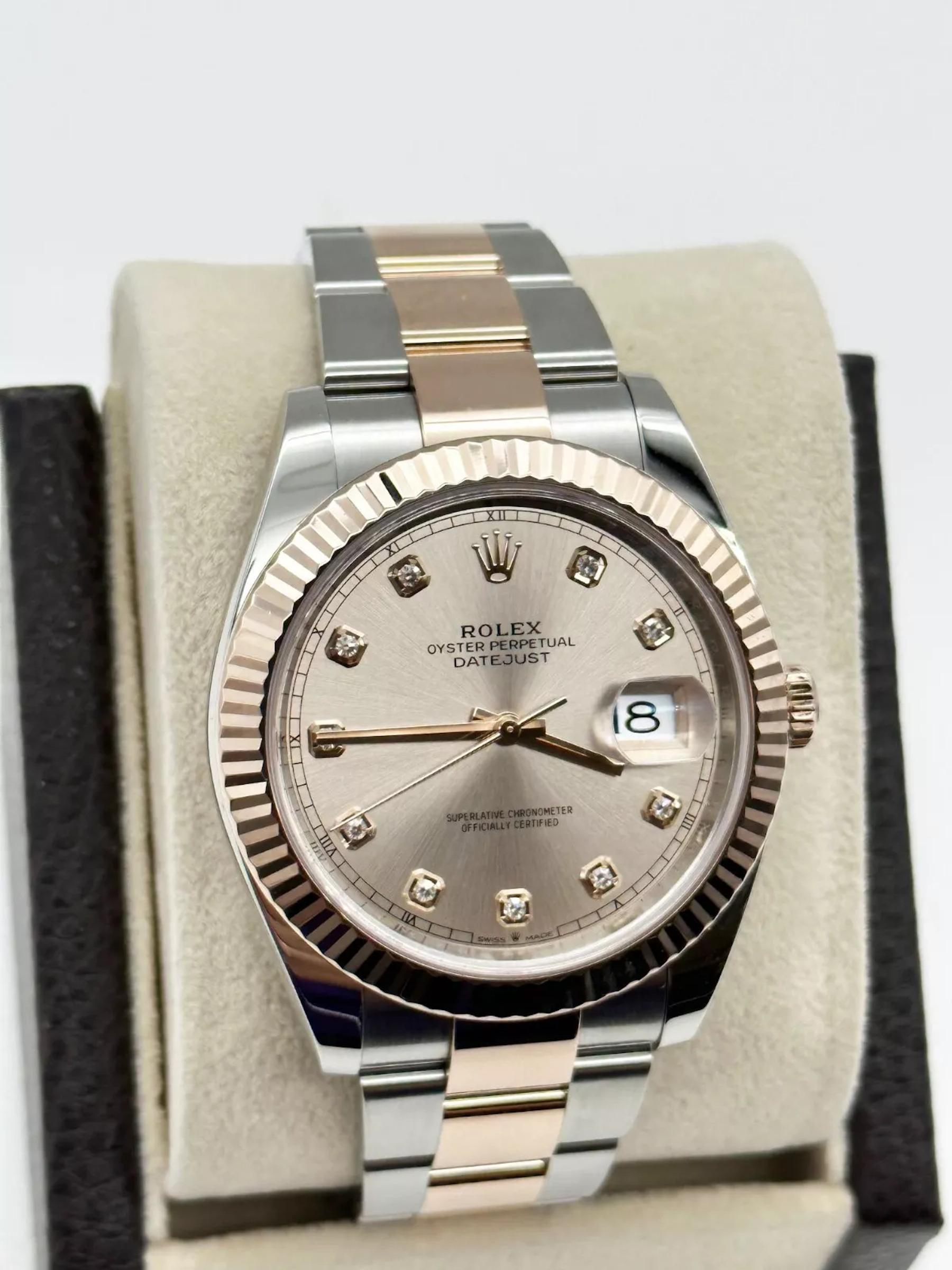 Men's Rolex Datejust 41 126331 Sundust Diamond Dial 18K Rose Gold Steel Box Paper 2021 For Sale