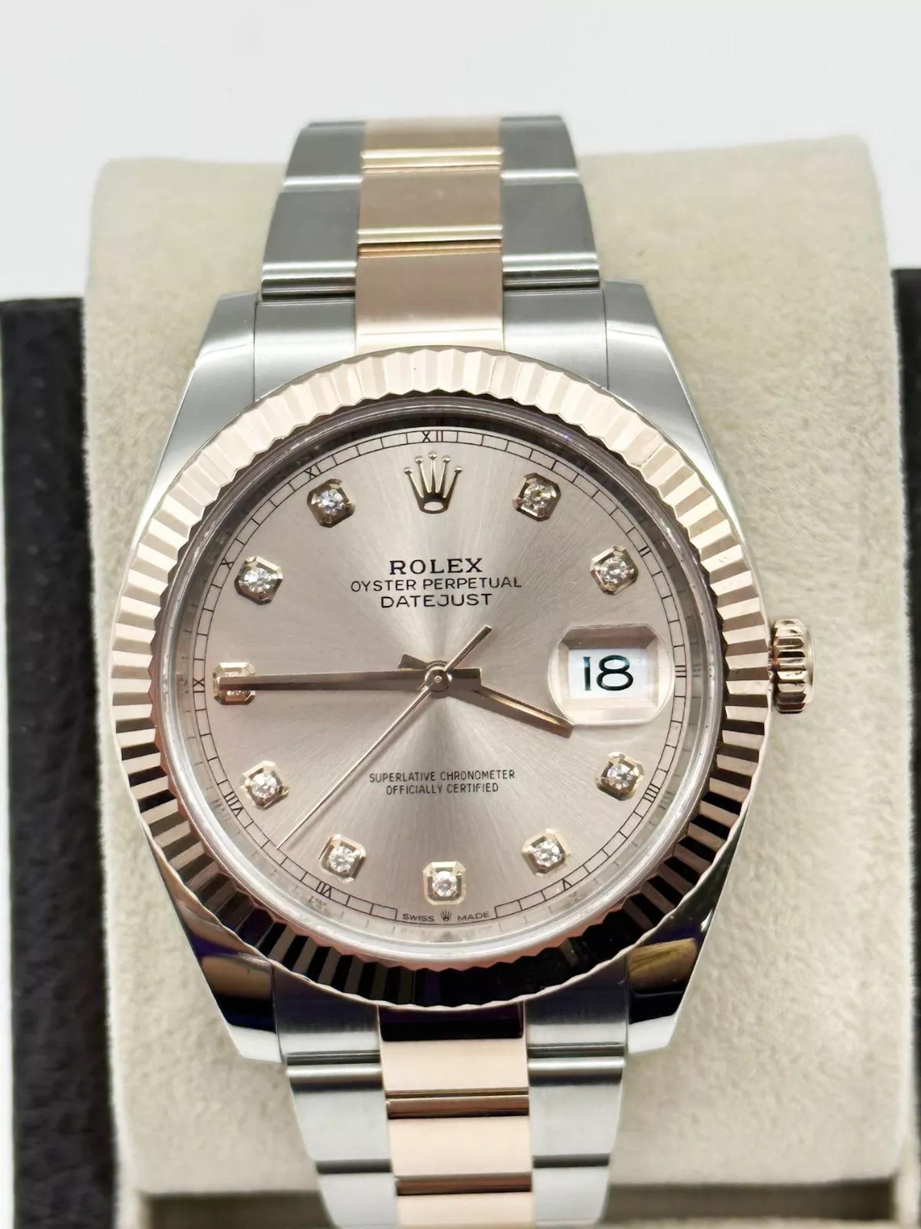 Rolex Datejust 41 126331 Sundust Diamond Dial 18K Rose Gold Steel Box Paper 2021 For Sale 1
