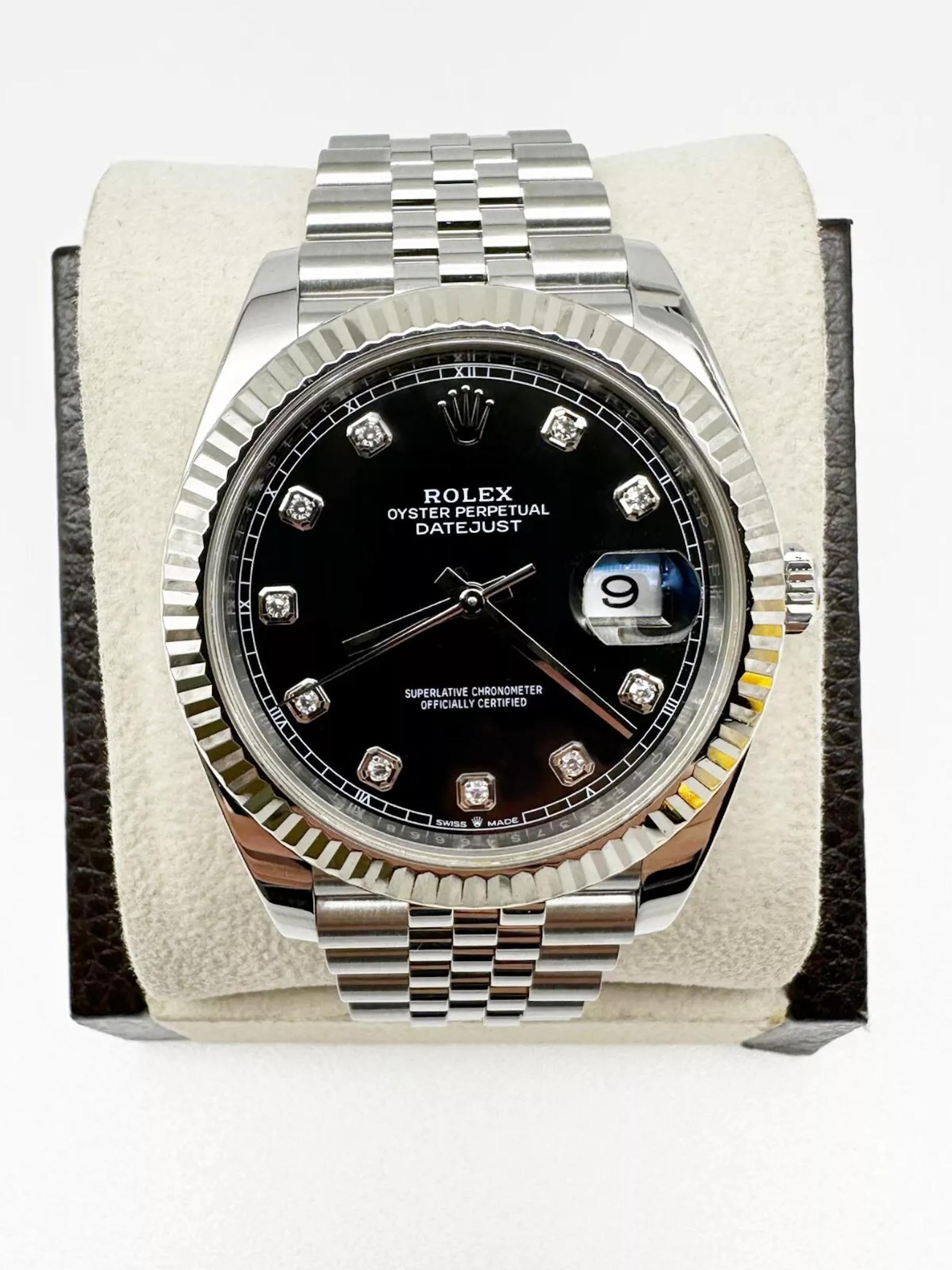 2021 Rolex 126334 Datejust 41 Esfera Diamante Negro Oro Blanco 18K Caja Acero Papel en Excelente Estado en San Diego, CA