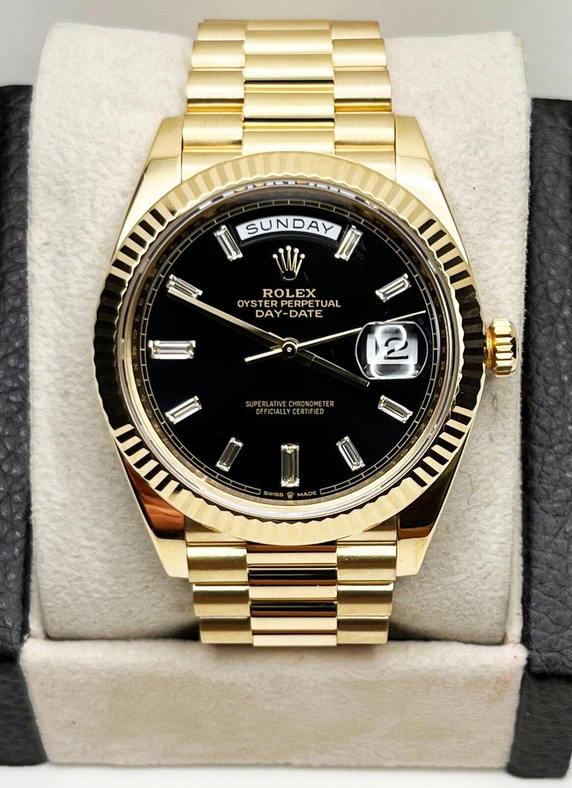 2021 Rolex 40mm Präsident 228238 Baguette Diamant Zifferblatt 18K Gold Box Papiere im Zustand „Hervorragend“ in San Diego, CA