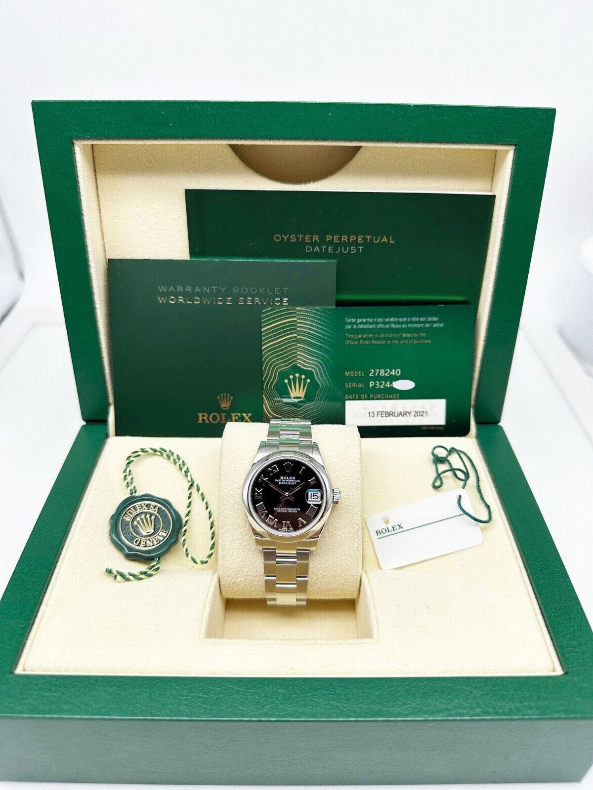 Rolex Datejust 278240 31mm Midsize 2021 Steel Black Roman Dial Box Paper en vente 4